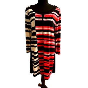 ALFANI Women's Size Large Multi-color Scoop Neck 3/4 Sleeve Pullover Dress